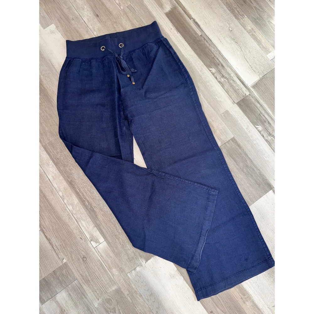 Lilly Pulitzer The Beach Pant Women Navy Blue Linen Blend Wide Leg Size M